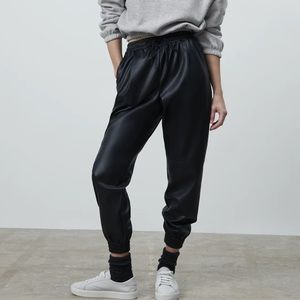 Zara Black Faux Leather Jogging Pants 